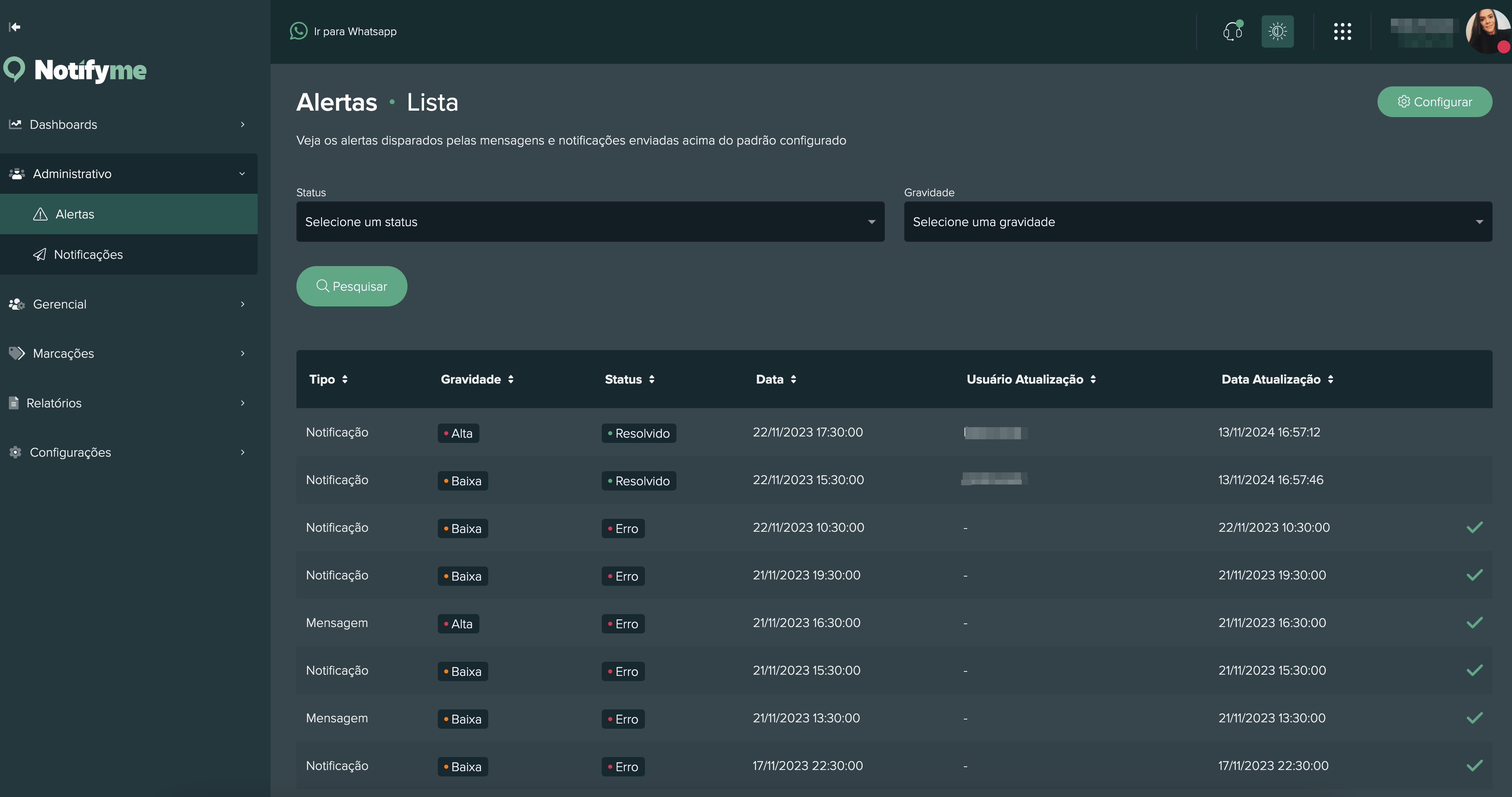 Dashboard Alertas Imagem 1